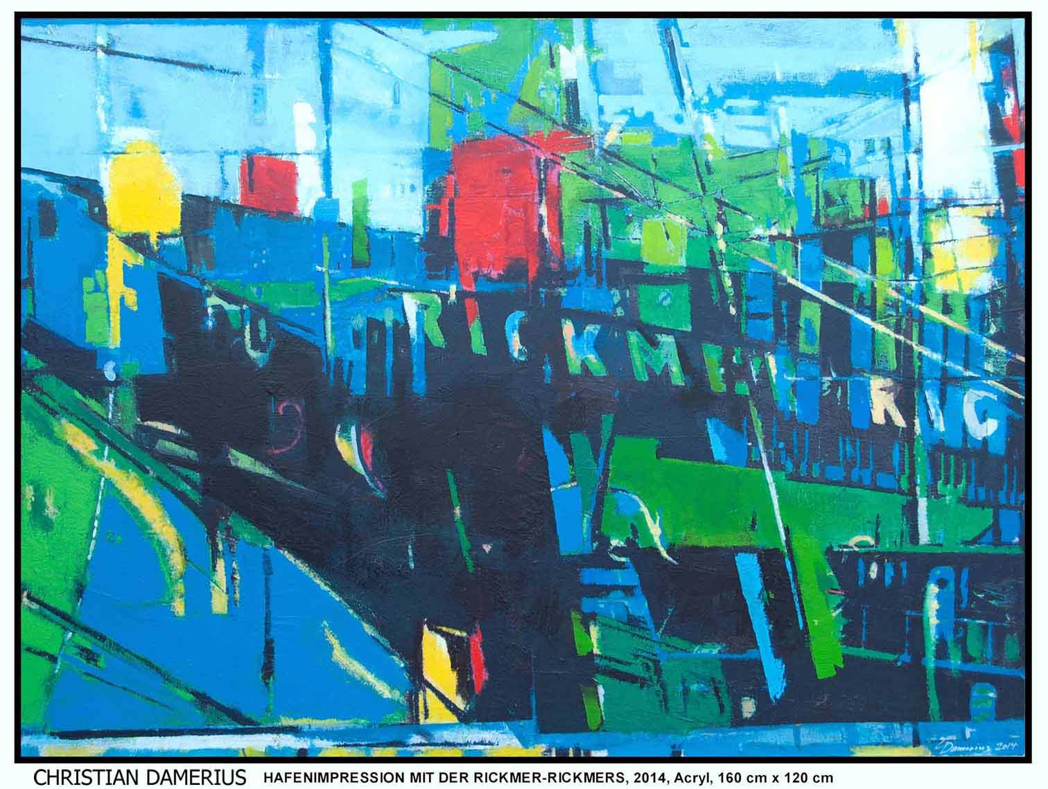 CHRISTIAN DAMERIUS,hafenimpression mit der rickmer rickmers,MODERNES GEMÄLDE, MODERNE HAMBURGER MALEREI  KUNSTDRUCKE, hamburg,reinbek,berlin,münchen,düsseldorf,köln,leipzig,dresden